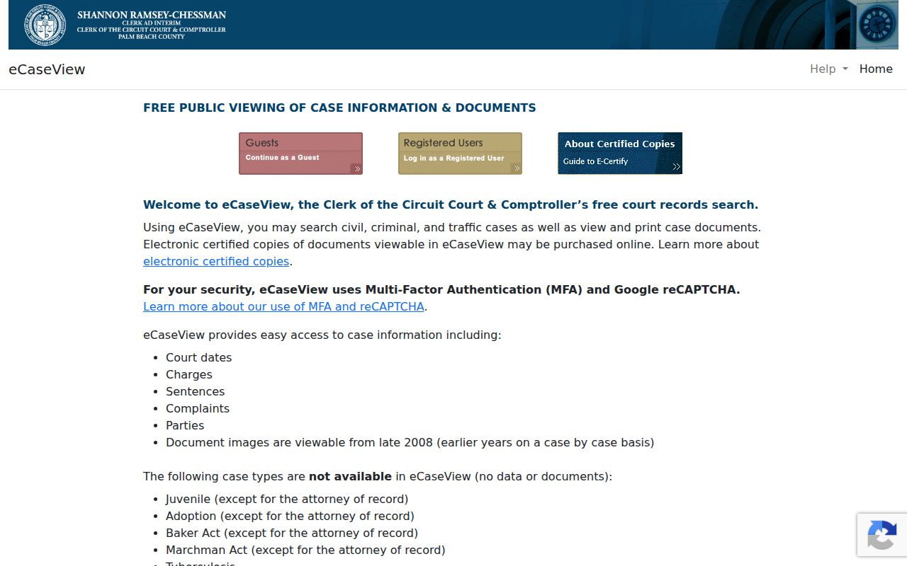 Palm Beach County eCaseView name and case search