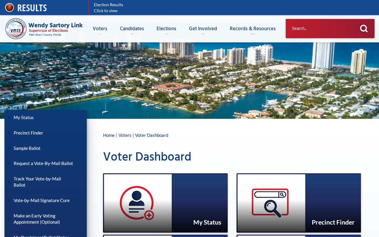Palm Beach County voter My Status authentication page