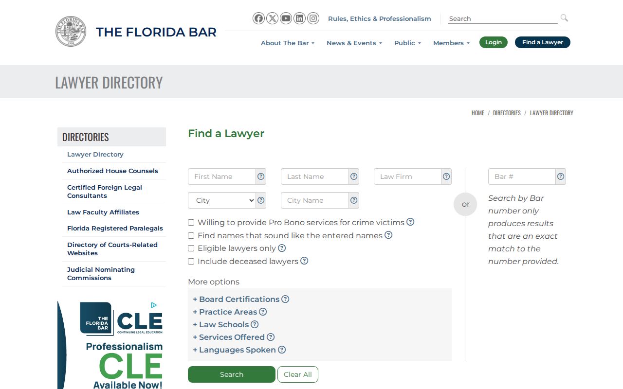 Greenacres resident lookup in the Florida Bar directory