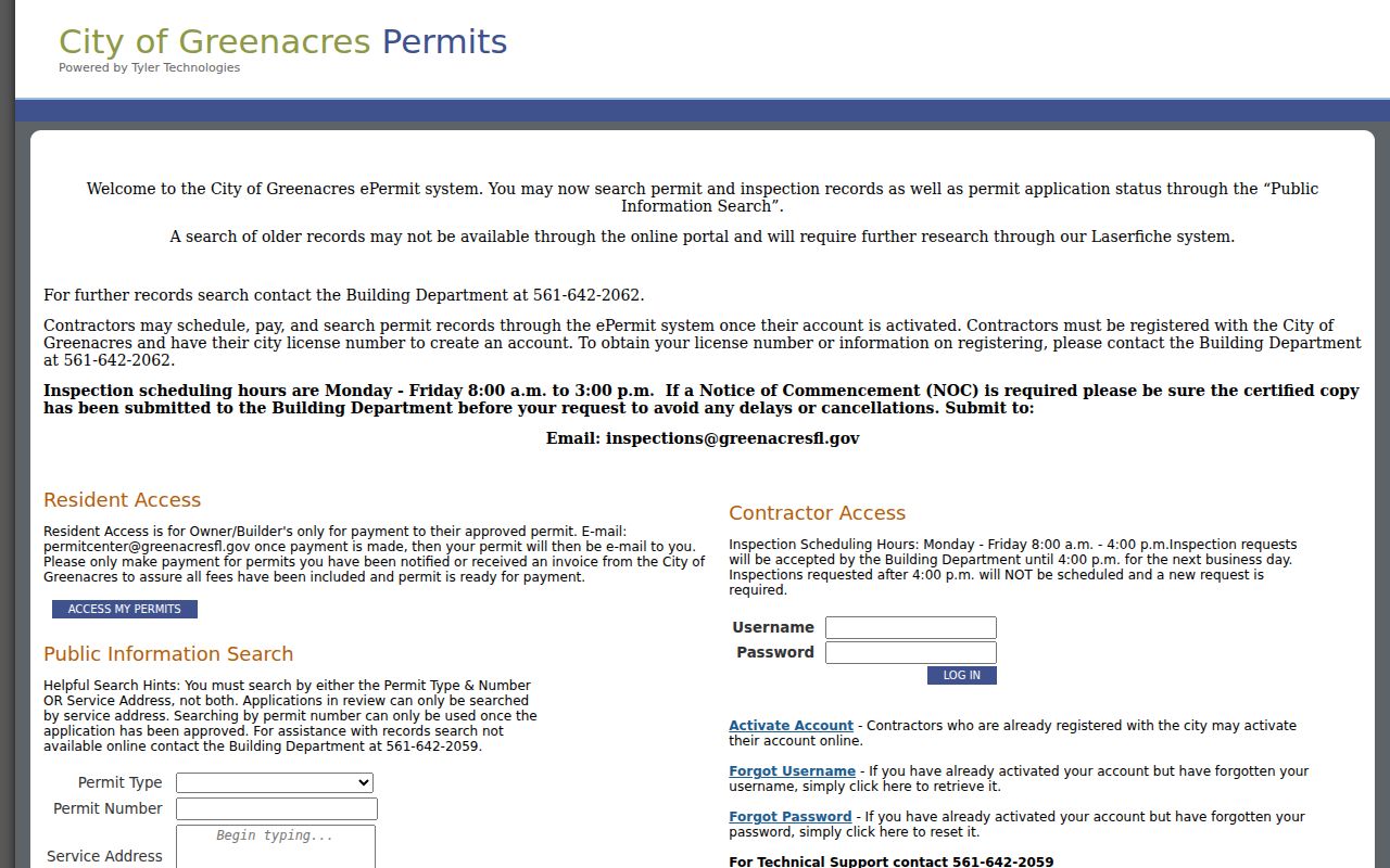 Legacy Greenacres permit search by service address