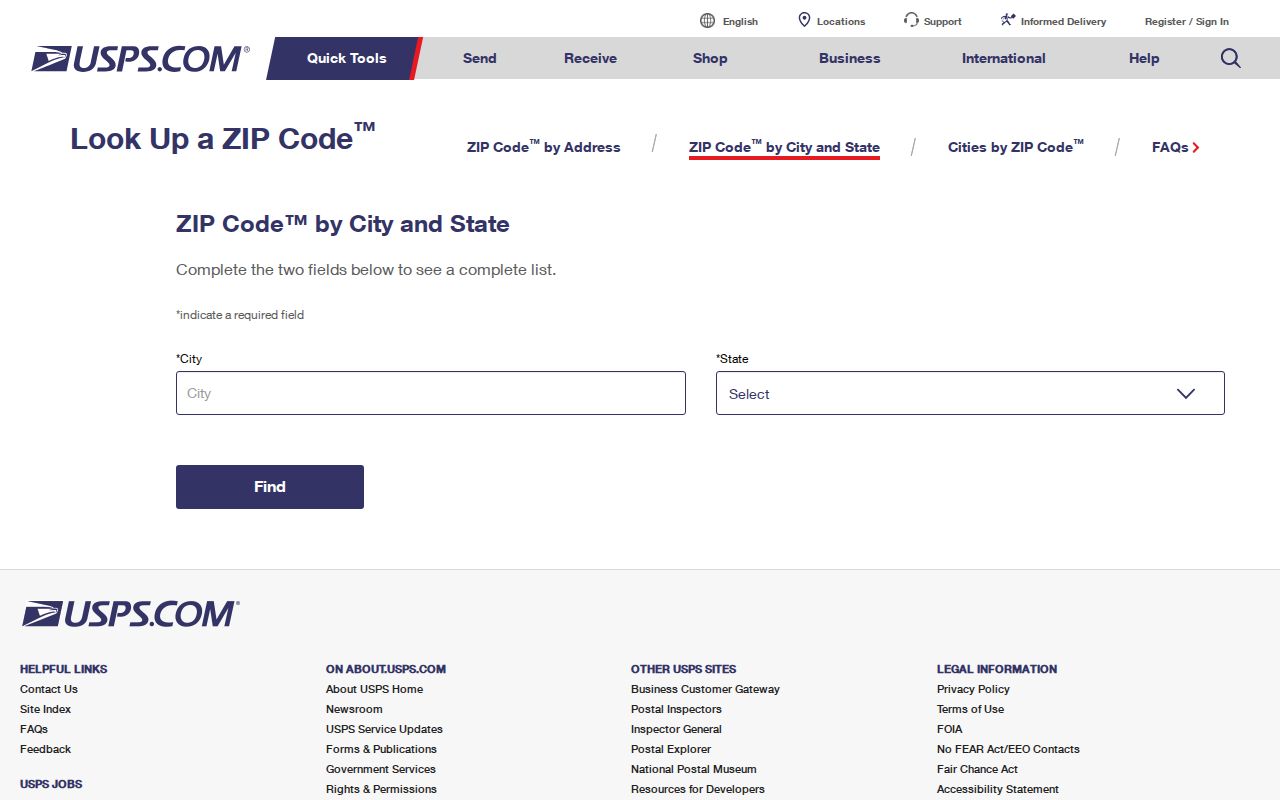 Greenacres ZIP code directory USPS lookup screen
